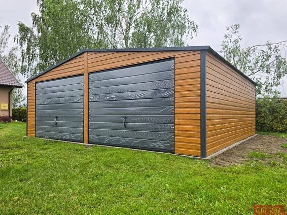 Plechová garáž, dvojgaráž 7x6, Rustikálny Dub + Matný Grafit Transtal Sklep