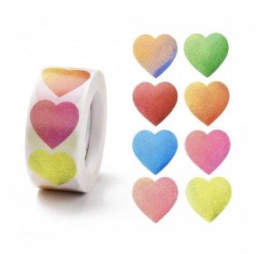 Samolepky kotouč 500 kusů samolepek - srdce barevné