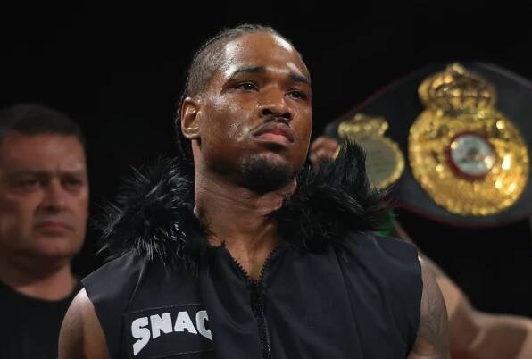 LAS VEGAS, NEVADA - MAY 31:  Kyrone Davis is introduced before a middleweight bout against Yoenli Feliciano Hernandez at Michelob ULTRA Arena on May 31, 2025 in Las Vegas, Nevada. Hernandez won the fight by unanimous decision. (Photo by Steve Marcus/Getty Images)