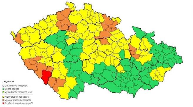 Výstraha ČHMÚ před nebezpečím povodní ze 3. ledna 2024