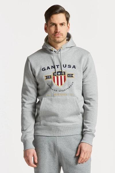 MIKINA GANT D1. BANNER SHIELD HOODIE GREY MELANGE
