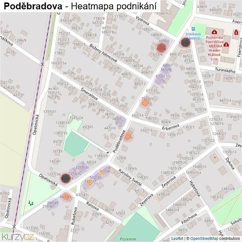 Mapa Poděbradova - Firmy v ulici.