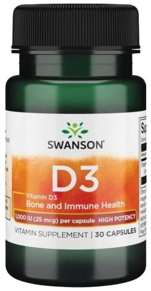 Swanson Vitamín D3, 1000 IU, 30 kapslí
