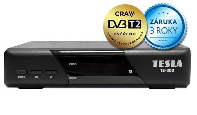 TESLA TE-300 - set-top box DVB-T2 (H.265/HEVC), ověřeno CRA