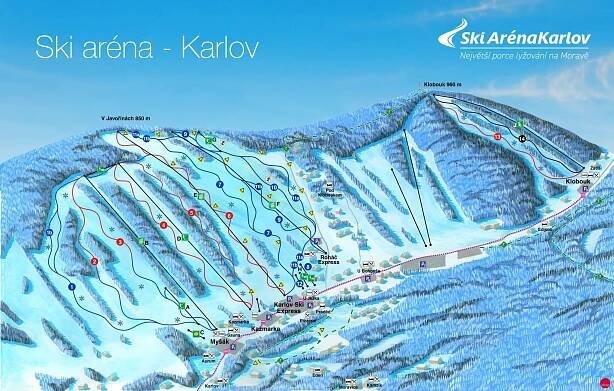 Karlov pod Pradědem - Ski Aréna Karlov - mapa sjezdovek