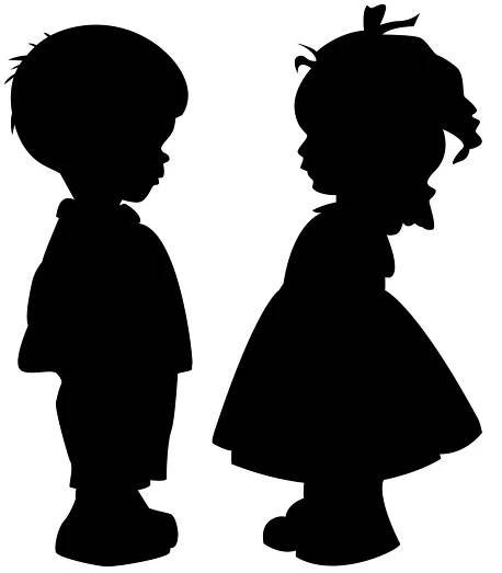 the silhouettes of two children in black and white are shown on an iphone screen