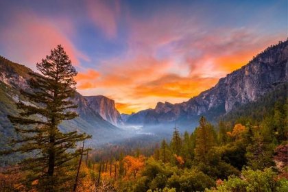 USA, park, hory, podzim, krajina, Yosemite, mlha, Kalifornie, příroda, hora, podzimní, park, státy, Amerika, mlha
