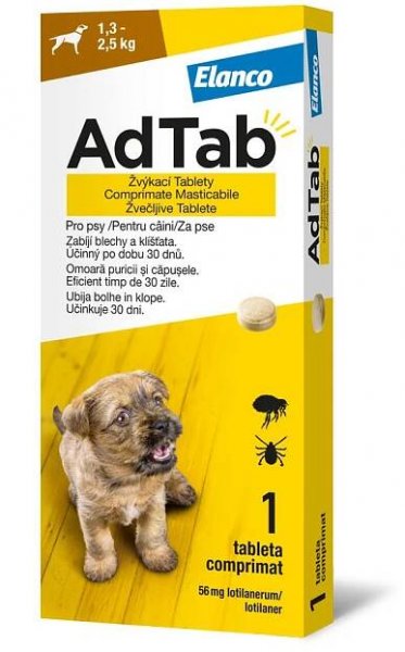 AdTab Žvýkací tablety pro psy 1,3-2,5 kg 56 mg 1 tableta