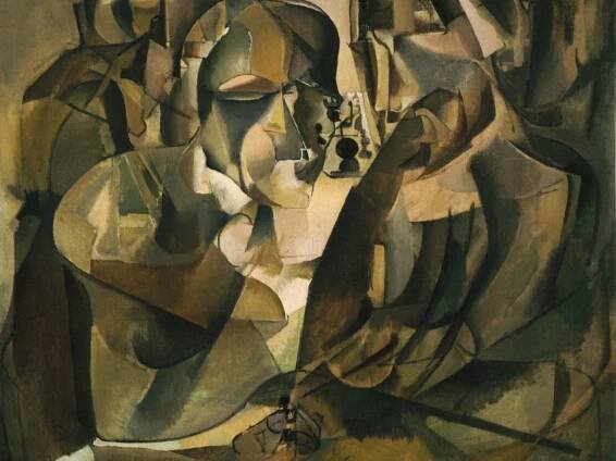 Marcel Duchamp: Portrét šachistů, 1911, olej na plátně, 105 × 105 cm. Philadelphia Museum of Art. Repro: Marcel Duchamp (2014), s. 197 (Obr. 7)