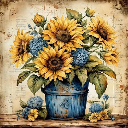 Shabby Chic Sunflowers in Flower Pot JPG Clipart Bundle- Digital Download - Etsy | Flower pots, Art kits, Chic sunflowers