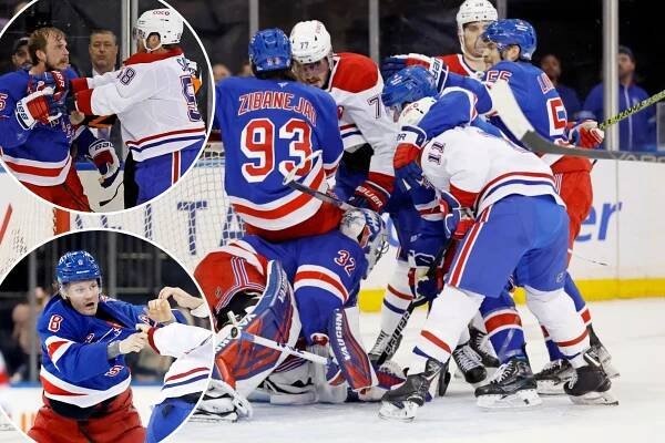 The Rangers fight with the Canadiens on Saturday