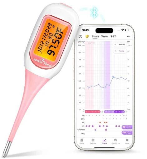 Pink digital thermometer with app
