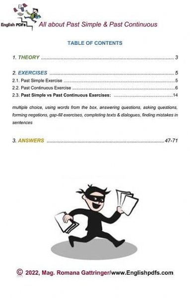 table of contents past simple vs past cont