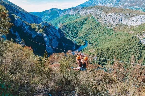 Zip-lining in the cetina canyon close to Split, Croatia