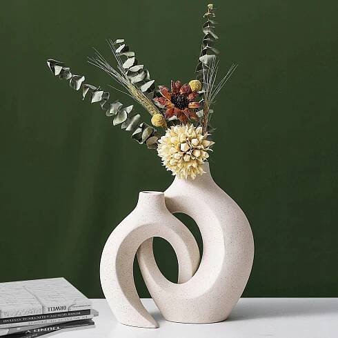 KERAMICKÁ VÁZA BÉŽOVÁ, DVOUDÍLNÝ SET 21 CM NA KVĚTINY, MODERNÍ za 513.00CZK - Allegro