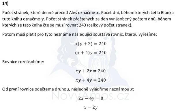 Didaktický test z matematiky - jaro 2020 - řešení úlohy 14