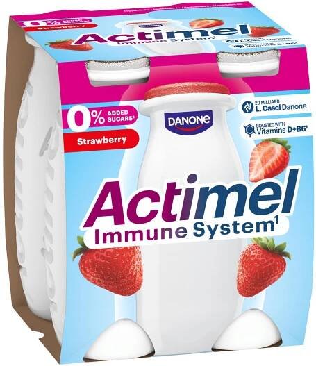 Actimel Probiotický nápoj bez přidaného cukru jahoda 4×100 g