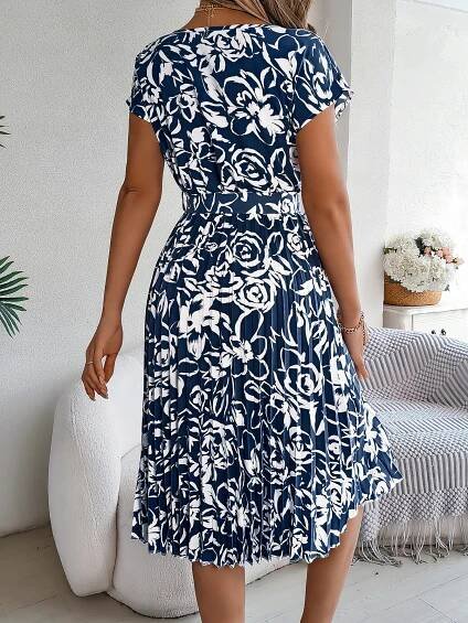 letní elegantní šaty dámské, zeštíhlující, plisované midi s páskem M Model Sukienka na wesele chrzciny komunię wiosenna lato