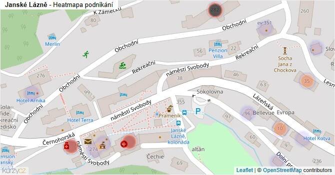 Janské Lázně - mapa podnikání