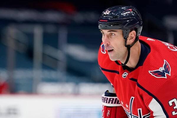 Zdeno Chara #33 of the Washington Capitals looks on against the New York Islanders in the first period at Capital One Arena on January 28, 2021 in Washington, DC