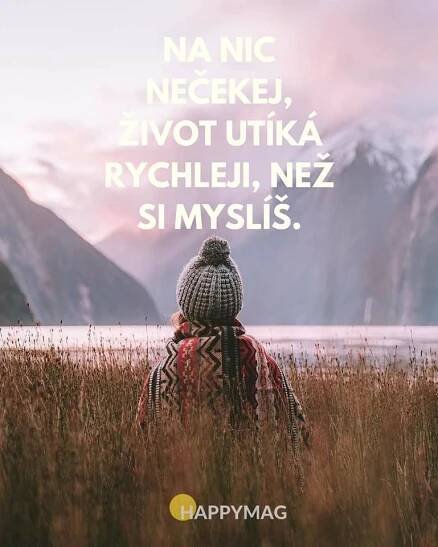 a person sitting in tall grass with mountains in the background and a quote above it