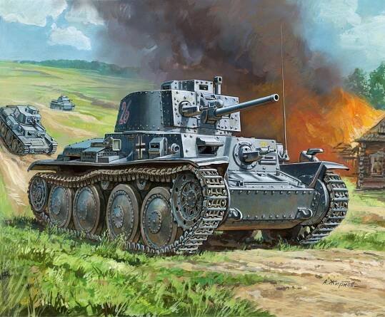 Zvezda Wargames (WWII) tank 6130 - German Light Tank PZ.KPFW.38 (T) (1:100)