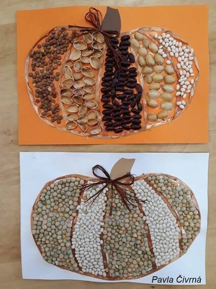 RvP - Dýně - luštěniny, pistáciové skořápky, Herkules, stužka | Fall crafts, Fall crafts for kids, Halloween arts and crafts