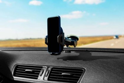 black Car smart phone holder on the windscreen