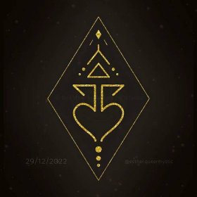 Sacred Geometry symbol/code download, gold on black background, 29 December 2022, by Esther Lemmens – Queer Mystic