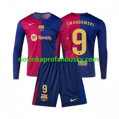 FC Barcelona Dres Lewandowski 9 Domácí Fotbalové Dresy pro Děti 2024-2025 Dlouhý rukáv