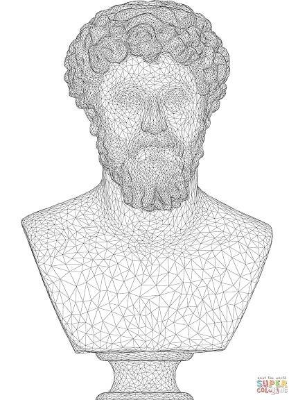 Marcus aurelius busta 3D drátěný model omalovánka | Omalovánky k Vytisknutí Zdarma