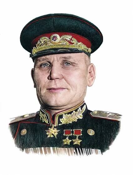 Ivan Stěpanovič Koněv - reprodukce kresby, kolorovaná