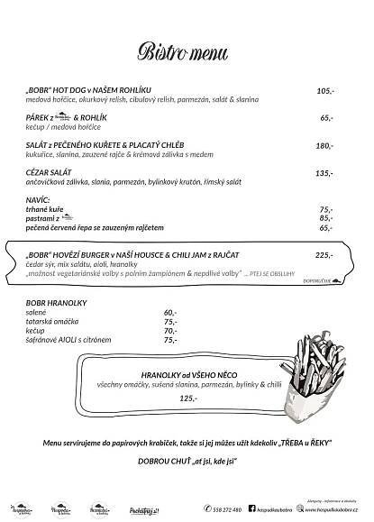 bistro menu | Hospůdka U Bobra