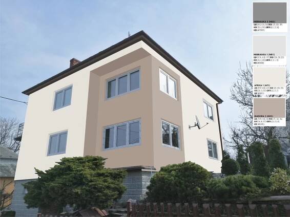 Grafický návrh fasády RD v hnědých a šedých odstínech CERESIT | ZOFI - Specialista na zateplení fasád