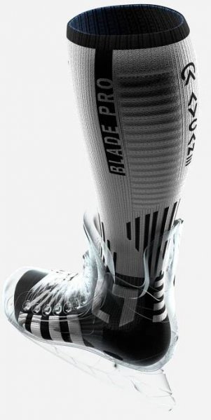 Cut resistant hockey socks in a hockey skate
