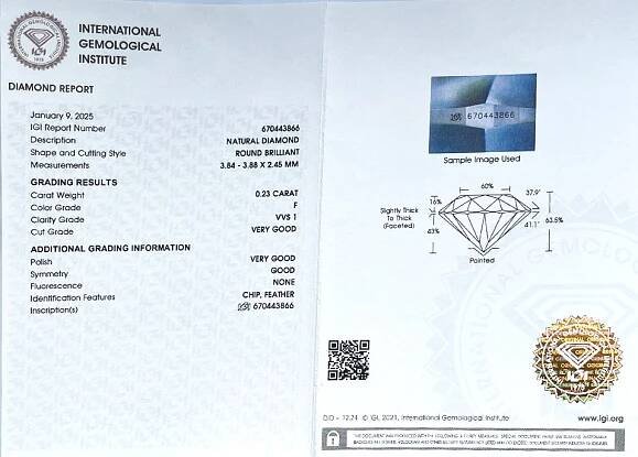 zlaté diamantové náušnice 0.46ct F/VVS1 s IGI certifikáty | VVDiamonds