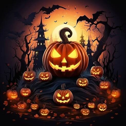 Bezplatný obrázek: Hororová vtipná grafika halloweenských dýňových luceren v noci