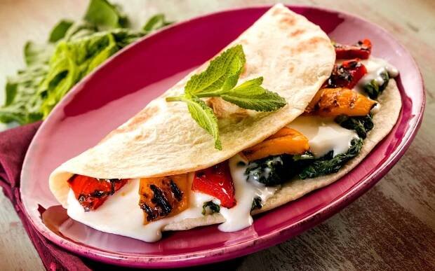Scrumptious Roti Burrito on a Scarlet Plate Wallpaper