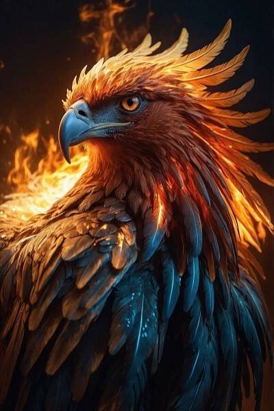 a bird with orange and blue feathers on it's head sitting in front of a black background