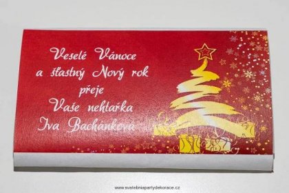 Vánoční čokoládka s textem na přání vánoční strom červený