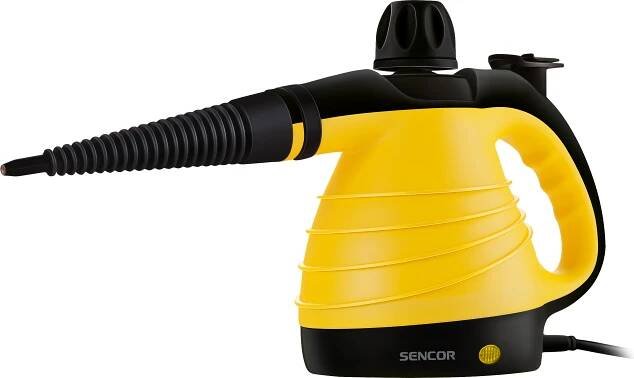 SENCOR SSC 3001YL Parní čistič, ideální pro tvrdé povrchy (dlaždice, varná deska, sklo), zahnutá tryska, ohebná hadice, hlavice s krycí tkaninou, kulatý kartáč, nádoba 350 ml