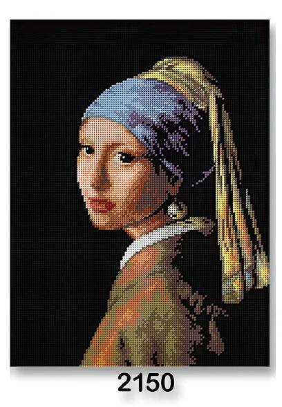 Vyšívací předloha, obrázek na vyšívání 70243/2150, J.Vermeer - Dívka s perlou, na černé, 30x40cm