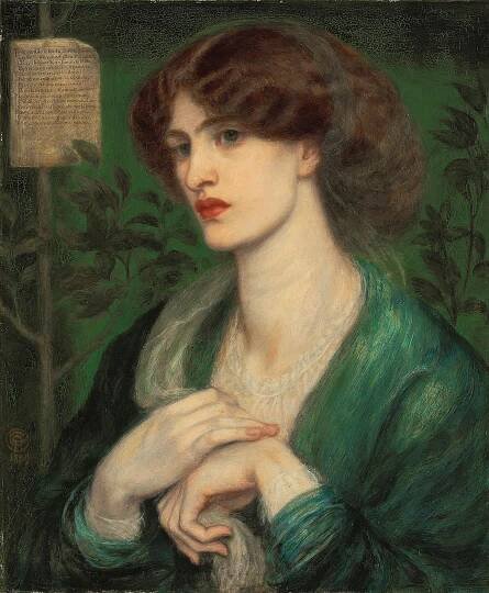 The Salutation of Beatrice label QS:Len,"The Salutation of Beatrice" label QS:Lpl,"Powitanie Beatrycze" 1869. oil on canvas medium QS:P186,Q296955;P186,Q12321255,P518,Q861259 . 57.1 × 47 cm (22.4 × 18.5 in). Private collection institution QS:P195,somevalue,P3831,Q768717 .