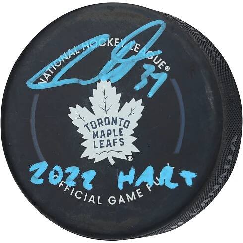 Auston Matthews Toronto Maple Leafs Autographed Fanatics Authentic Official Game Puck with "2022 Hart" Inscription