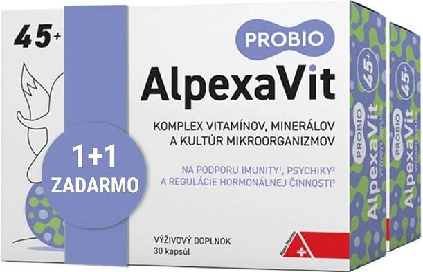 AlpexaVit Probio 1+1 Komplex vitamínov, minerálov a kultúr mikroorganizmov 45+ 2 x 30 kapsúl