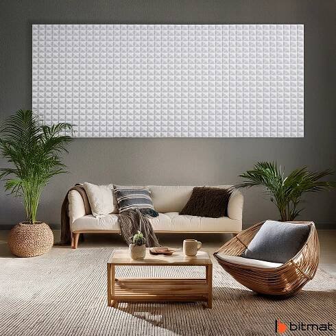 Akustický panel světle šedá pyramida bez lepidla 2 m x 1 m, zajímavý design 4 cm EAN (GTIN) 5903772537529