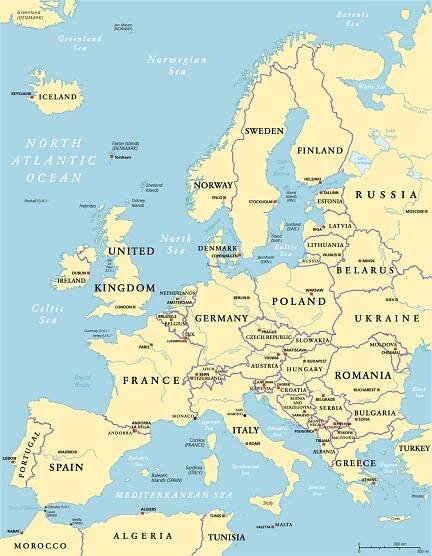 politická mapa evropy - balkán stock ilustrace