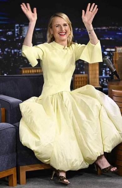 Mamie Gummer during an interview on The Tonight Show Starring Jimmy Fallon