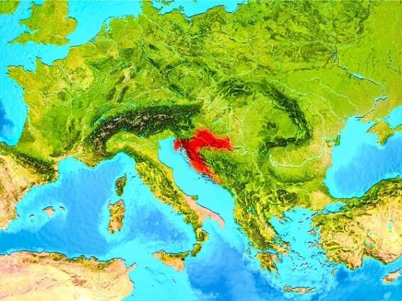 Chorvatsko v červené barvě na zemi — Stock obrázek