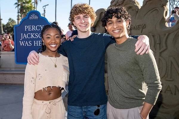 Leah Sava Jeffries, Walker Scobell and Aryan Simhadri attend the Season Finale Activation "Percy Was Here" for the Disney+ Original Series "Percy Jackson And The Olympians" 